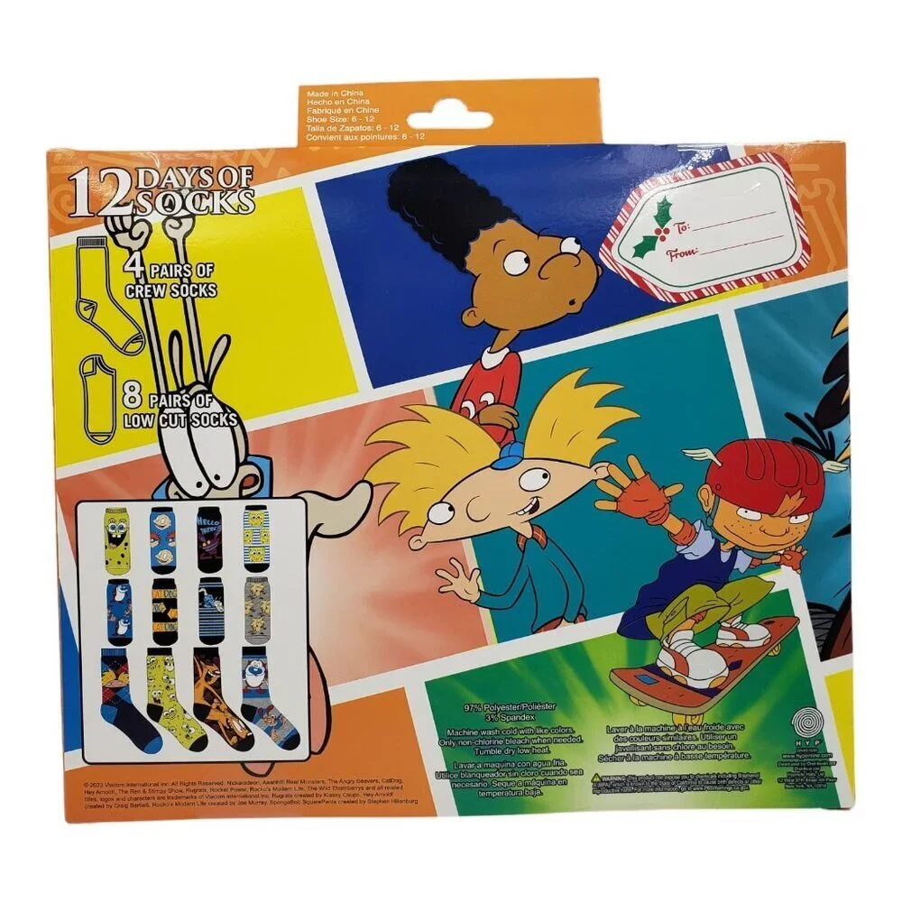 Nickelodeon Retro 90's Socks Spongebob Cartoons Adult Size 6-12 Crew &‎ Low Cut